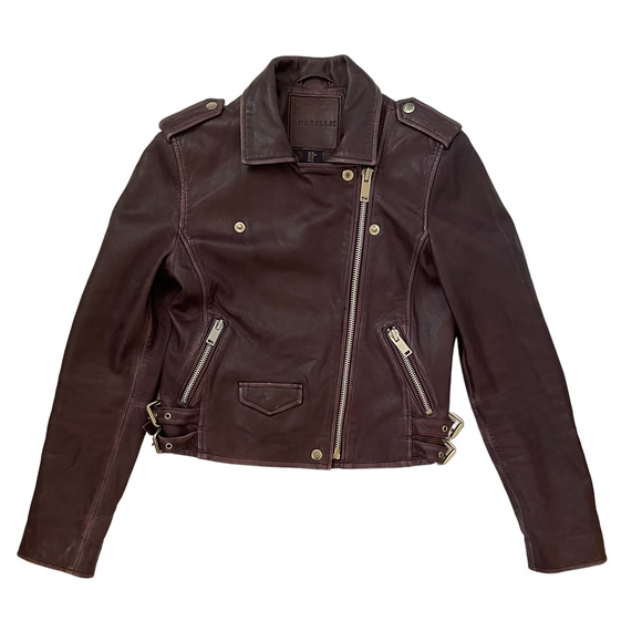 Amaryllis Distressed Leather Moto Jacket - Purple - Size XS - Picture 2 of 8